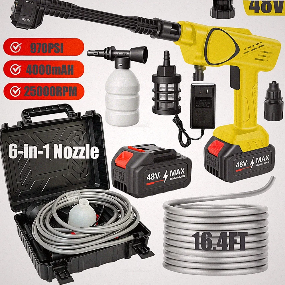 25000RPM 970PSI Cordless Pressure Washer Handheld Car Wash Gun 6-in-1 Nozzle