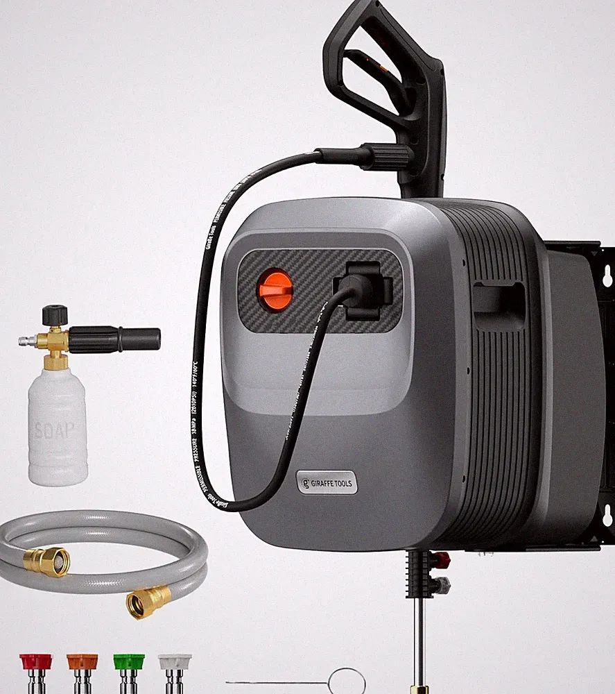 2500PSI Wall Mount Pressure Washer 65ft Hose w/ Foam Cannon
