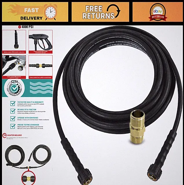 25ft 1/4" 4000 PSI Pressure Washer Hose - Kink Resistant, Dual-Braided Steel, M2