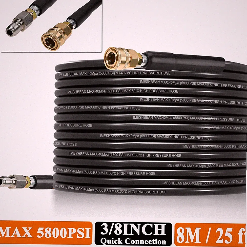 25FT 3/8" QC High Pressure Washer Hose Kink Resistant Cold Water Max 5800 PSI