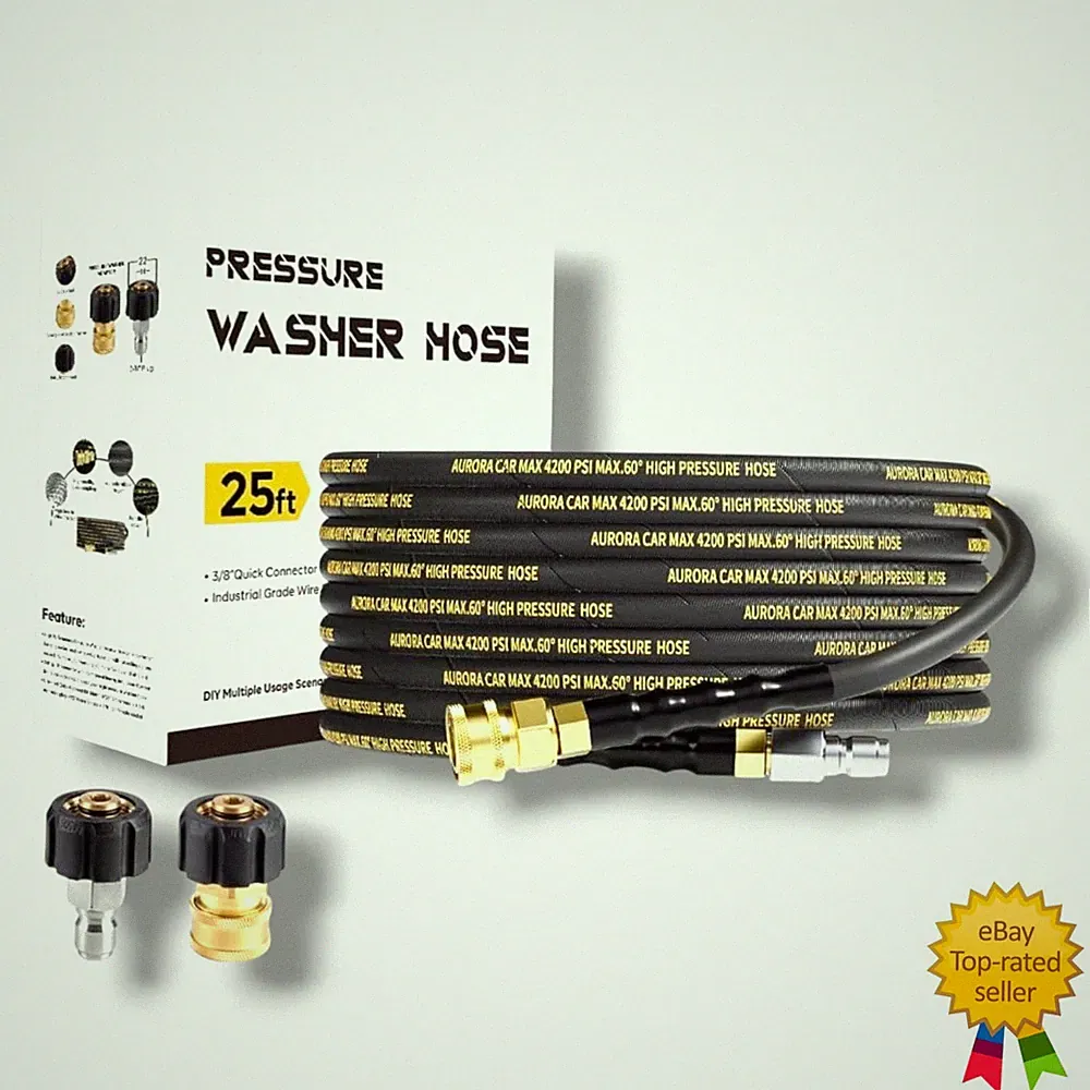 25FT 4200 PSI Pressure Washer Hose Steel Wire Braided – 3/8" Quick Connect NEW