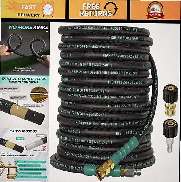 25FT 4800PSI Pressure Washer Hose, 360° Swivel, Kink Resistant, M22 Adapter