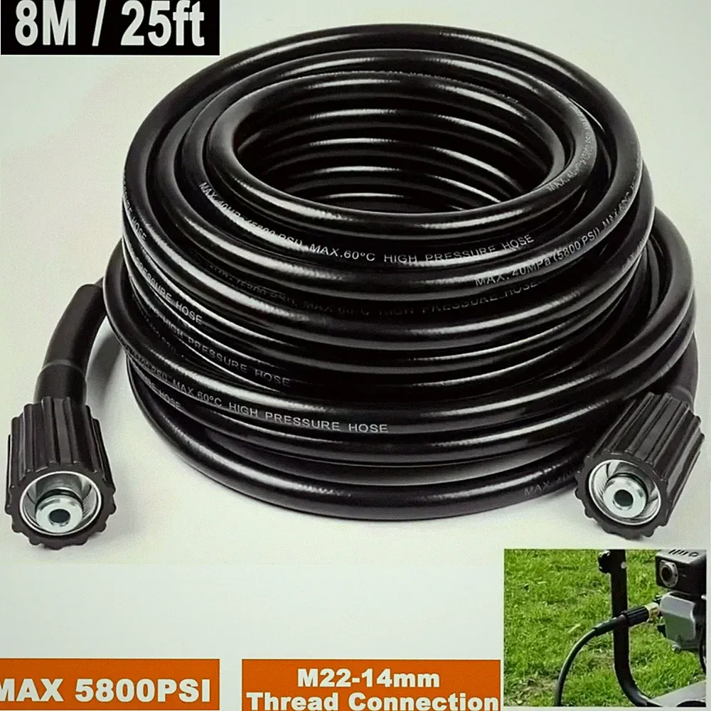25ft 5800PSI High Pressure Washer Hose M22-14mm Power Washer Extension Hose