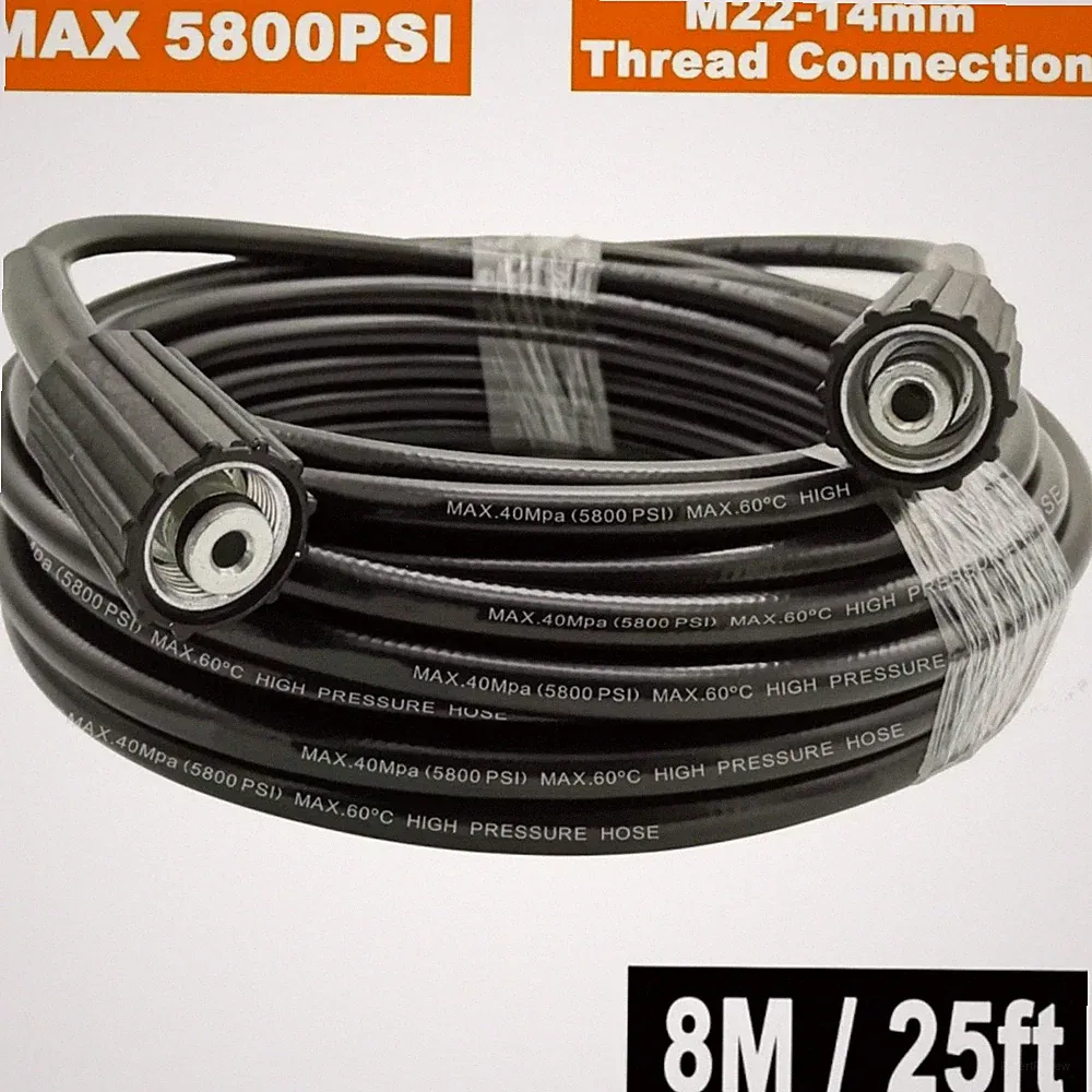 25ft 5800PSI High Pressure Washer Hose M22-14mm Power Washer Extension Hose