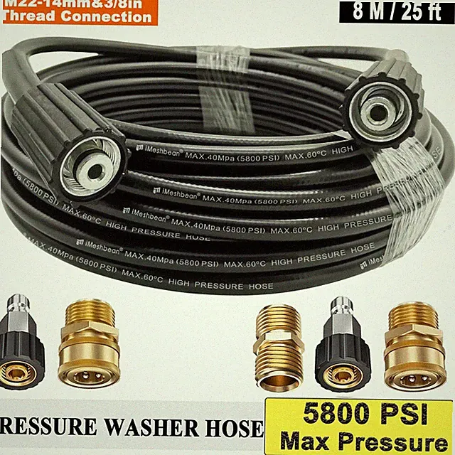 25FT 5800PSI Replacement High Pressure Power Washer Hose M22- 3/8" Quick Connect