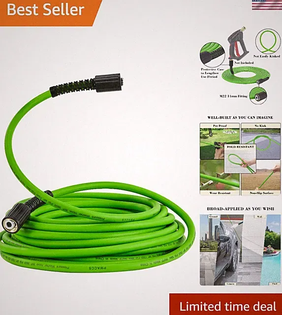 25FT Flexible Power Washer Hose, 3600 PSI - Apple Green M22 Fittings Included