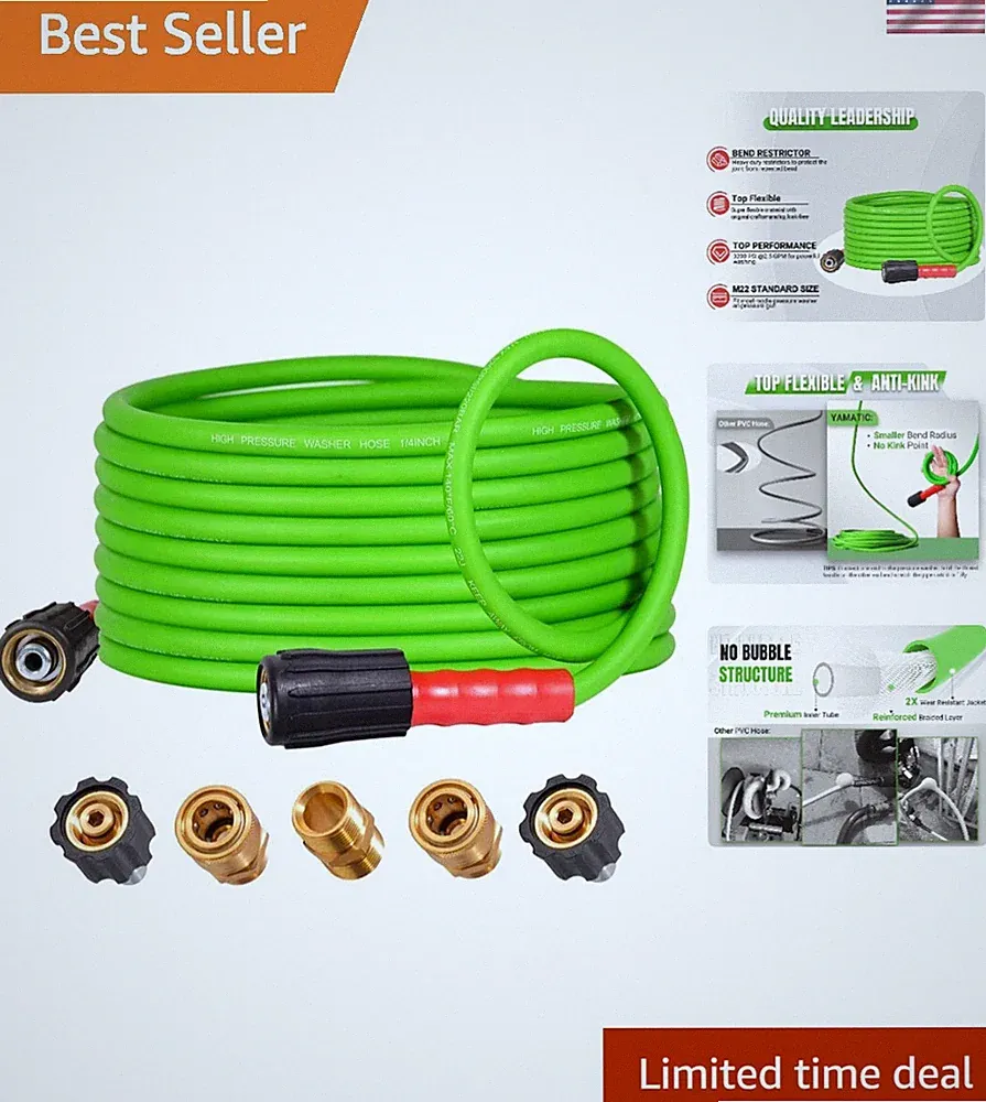 25FT Heavy-Duty Kink Resistant Pressure Washer Hose with Quick Connect Adapters