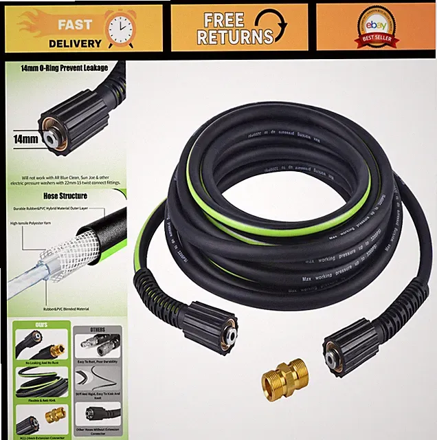 25FT Pressure Washer Hose 1/4" - 3200 PSI Heavy Duty Kink-Resistant Replacement