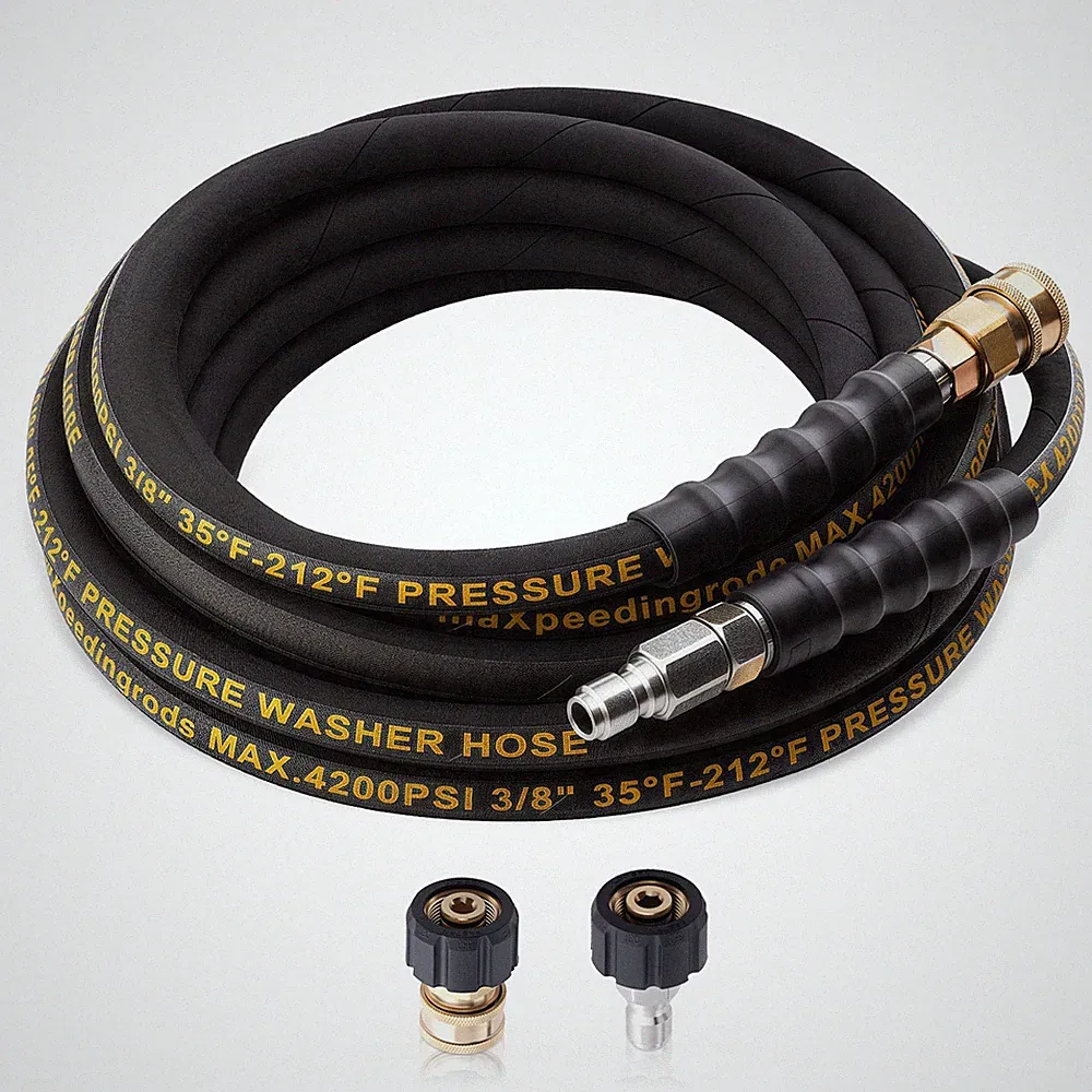 25ft Pressure Washer Hose 3/8" 4200PSI w/ M22-14mm to 3/8" Quick Connect Coupler