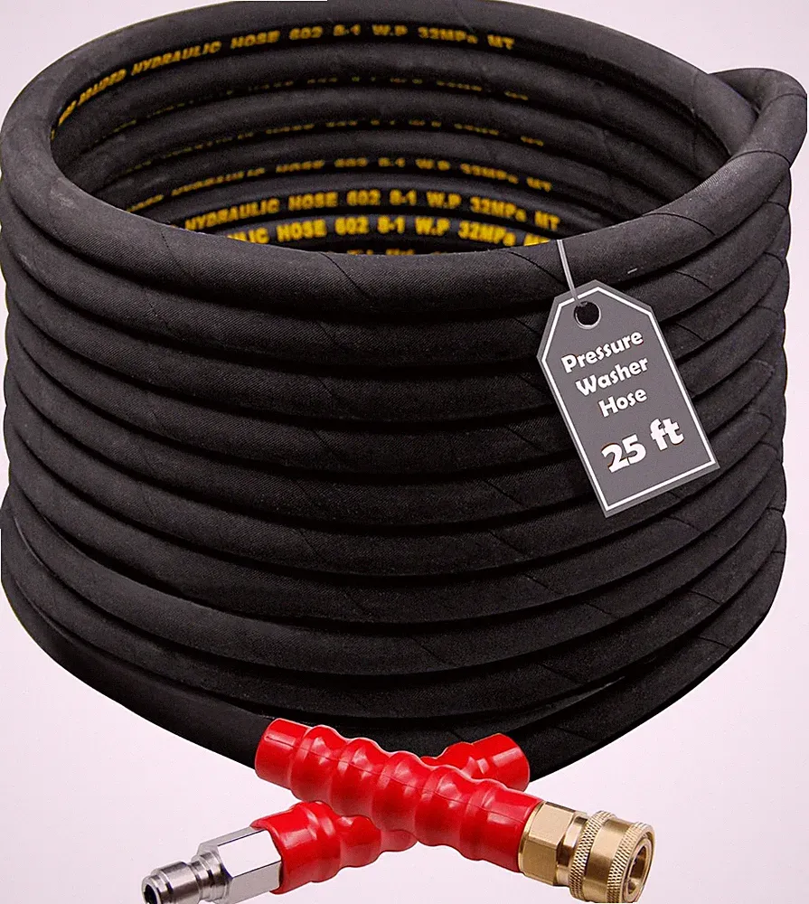25FT Pressure Washer Hose with 3/8 Inch Quick Connect, High Tensile Wire Braided