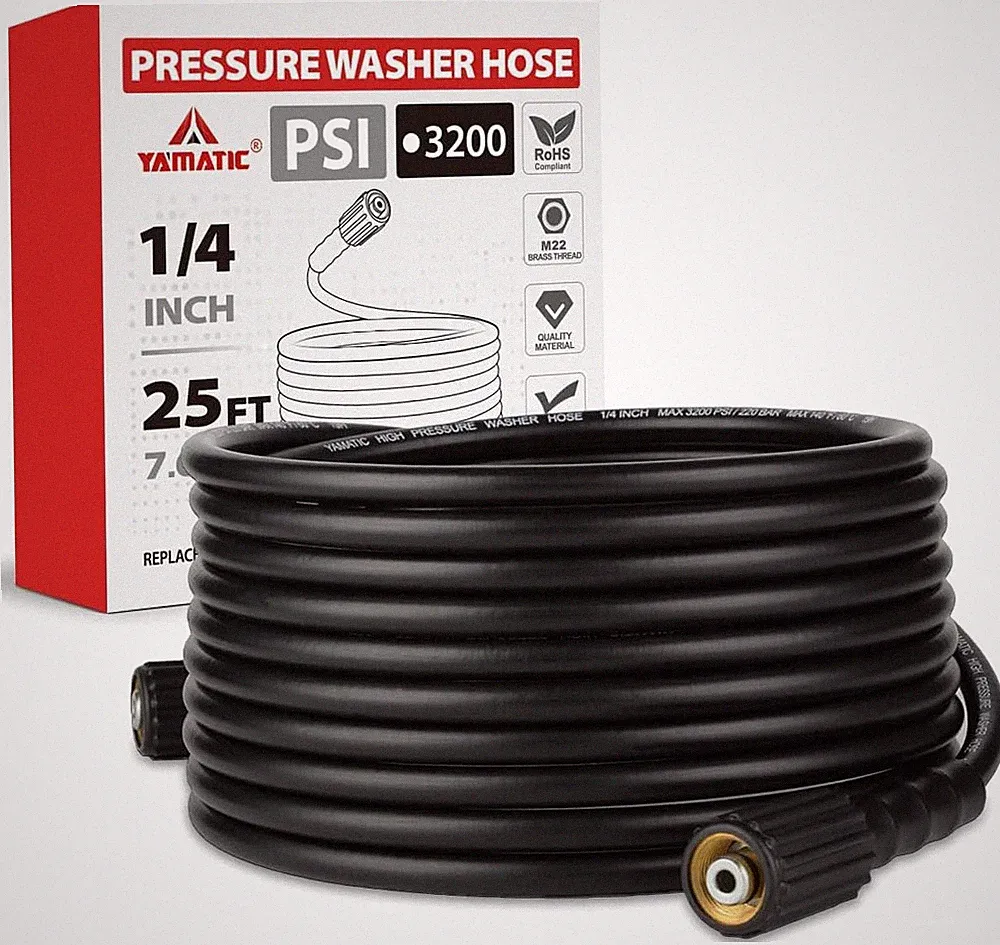 25ft x 1/4" Pressure Washer Hose YAMATIC 3200 PSI for Ryobi Greenworks
