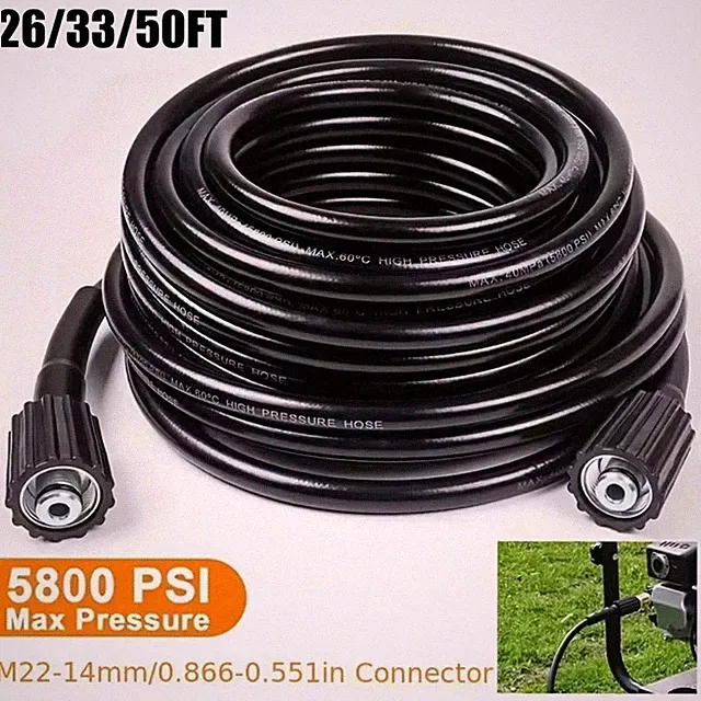 26/33/50ft 5800PSI M22-14 High Pressure Washer Hose Power Washer Extension Hose