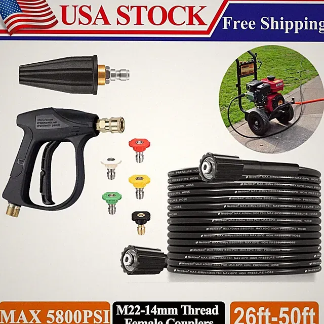 26/33/50Ft MAX 5800PSI Pressure Washer Replacement Hose Water Gun Kit For WASHER