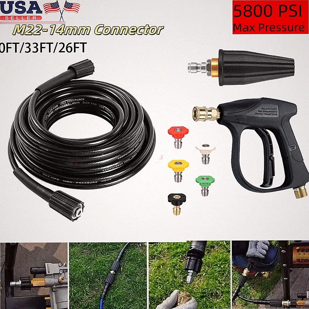 26/50FT High Pressure Washer Hose+Rotating nozzle+ cleaning water gun kit