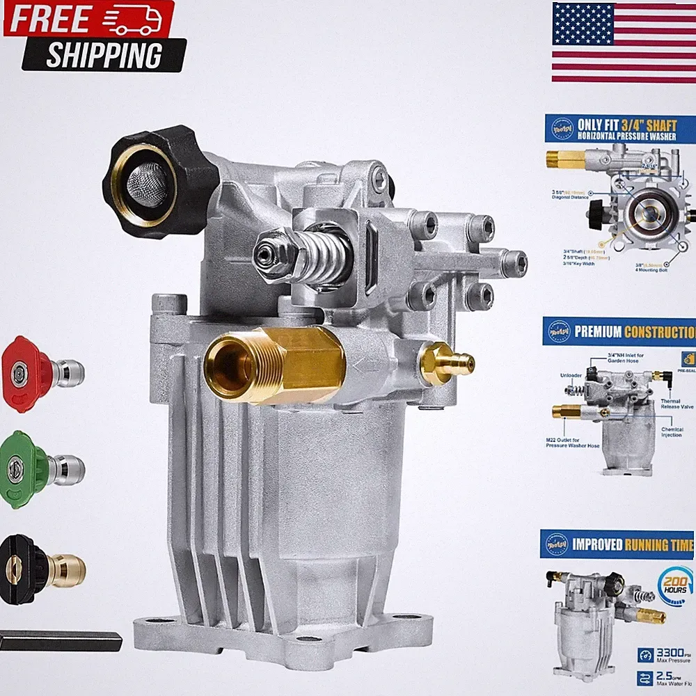 2600-3300 PSI Pressure Washer Pump 3/4" Shaft 2.5 GPM for Honda, Simpson