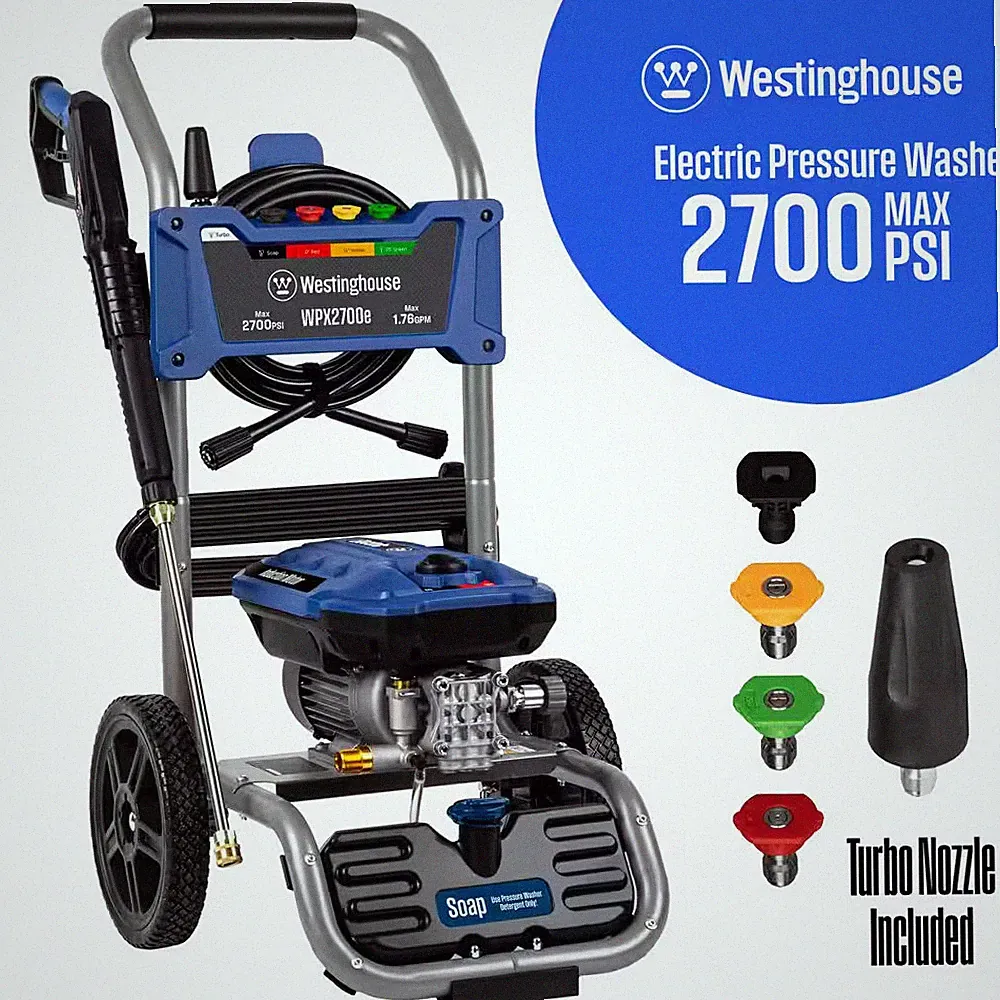 2700 Max PSI 1.76 Max GPM 13 Amp Cold Water Electric Powered Pressure Washer wit