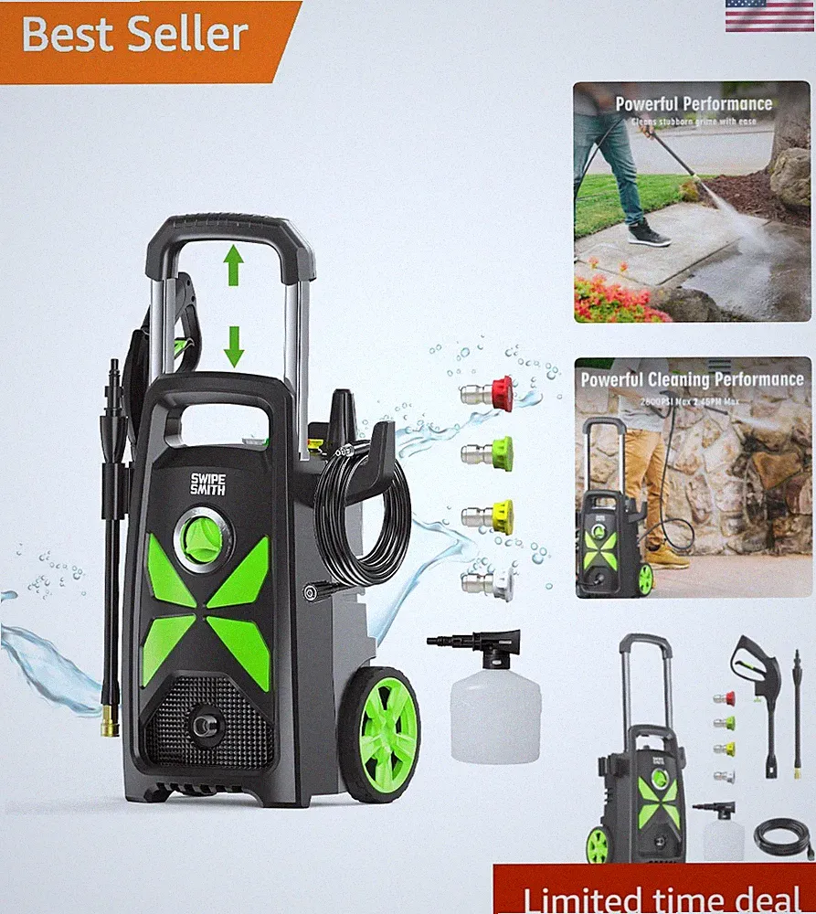 2800 PSI Electric Pressure Washer with Foam Cannon - Ideal for Cars and Patios