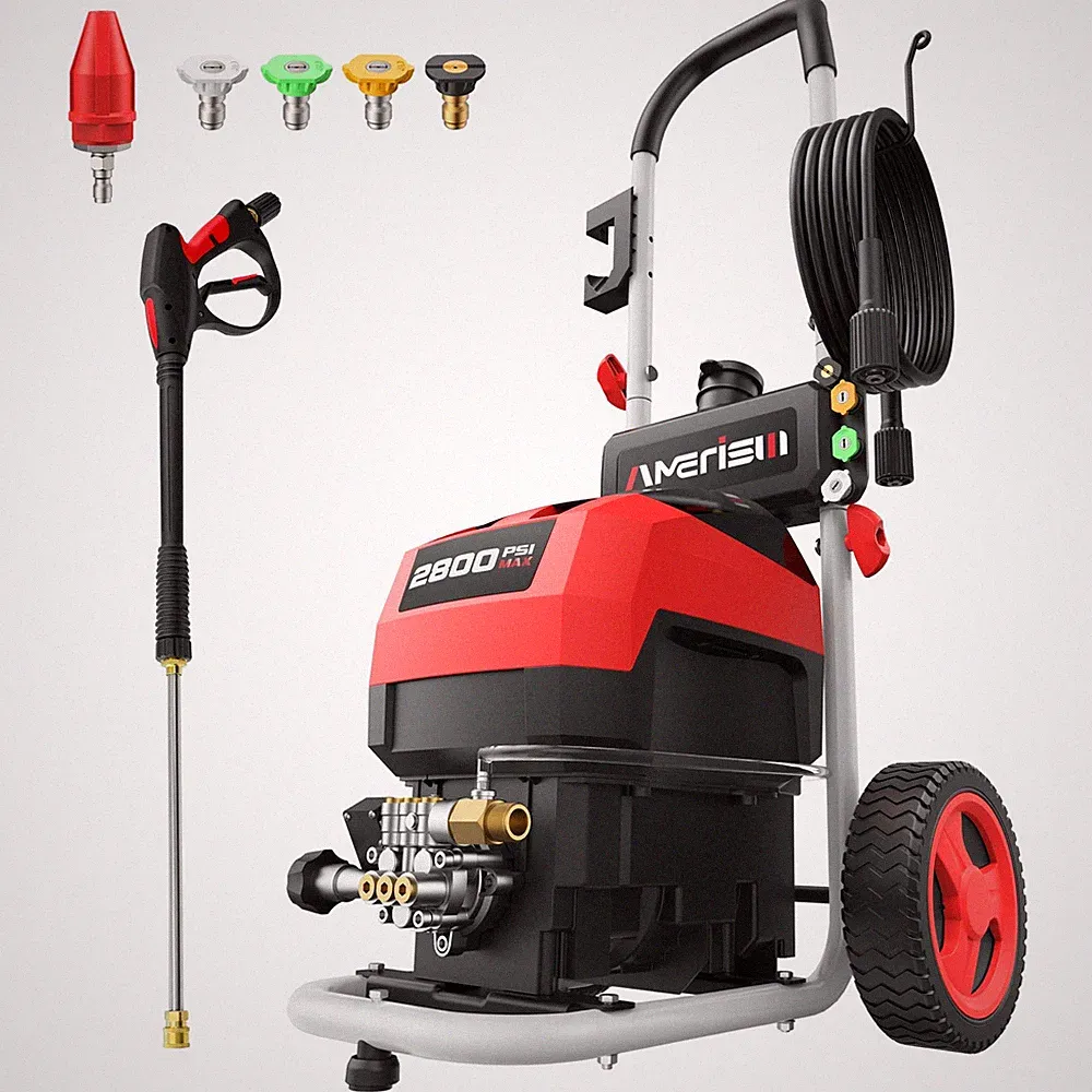 2800 PSI Electric Pressure Washer with Foam Tank & 5 Nozzles, Portable Cleaner
