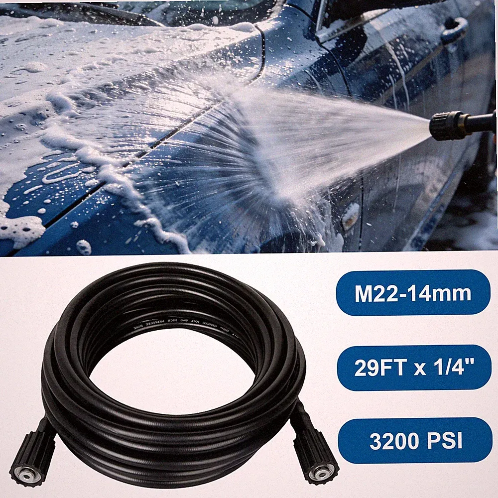 29FT Pressure Washer Hose 1/4'' M22-14mm 3200PSI Kink Resistant Replacement Hose