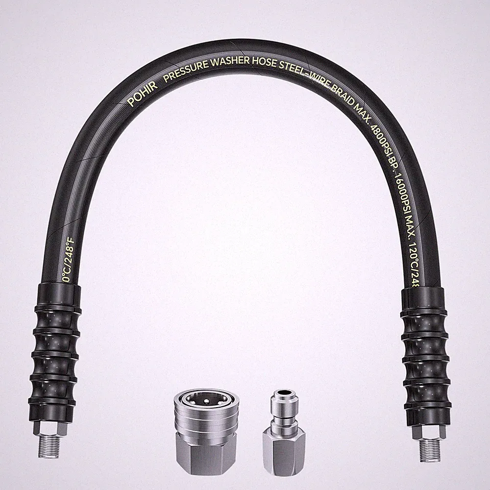 2FT Pressure Washer Whip Hose 4800psi 3/8'' Steel Wire Braided with 3/8'' Qui...