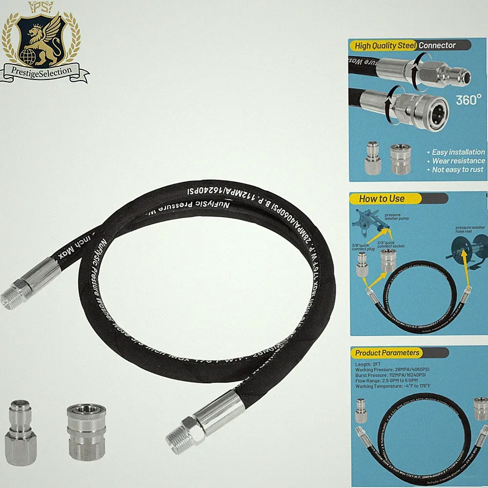 2FT Pressure Washer Whip Hose - Sturdy Steel Construction for High Efficiency