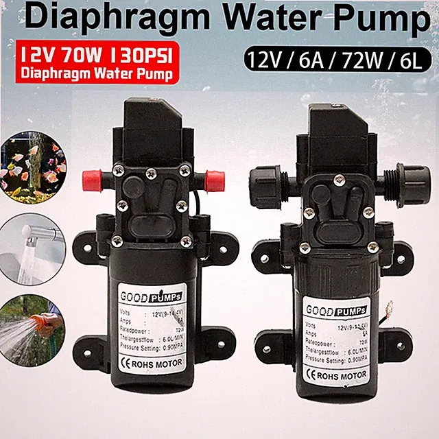 2Pcs 12V DC Diaphragm Pump 2GPM 130PSI Self Priming Sprayer Fresh Water Pressure