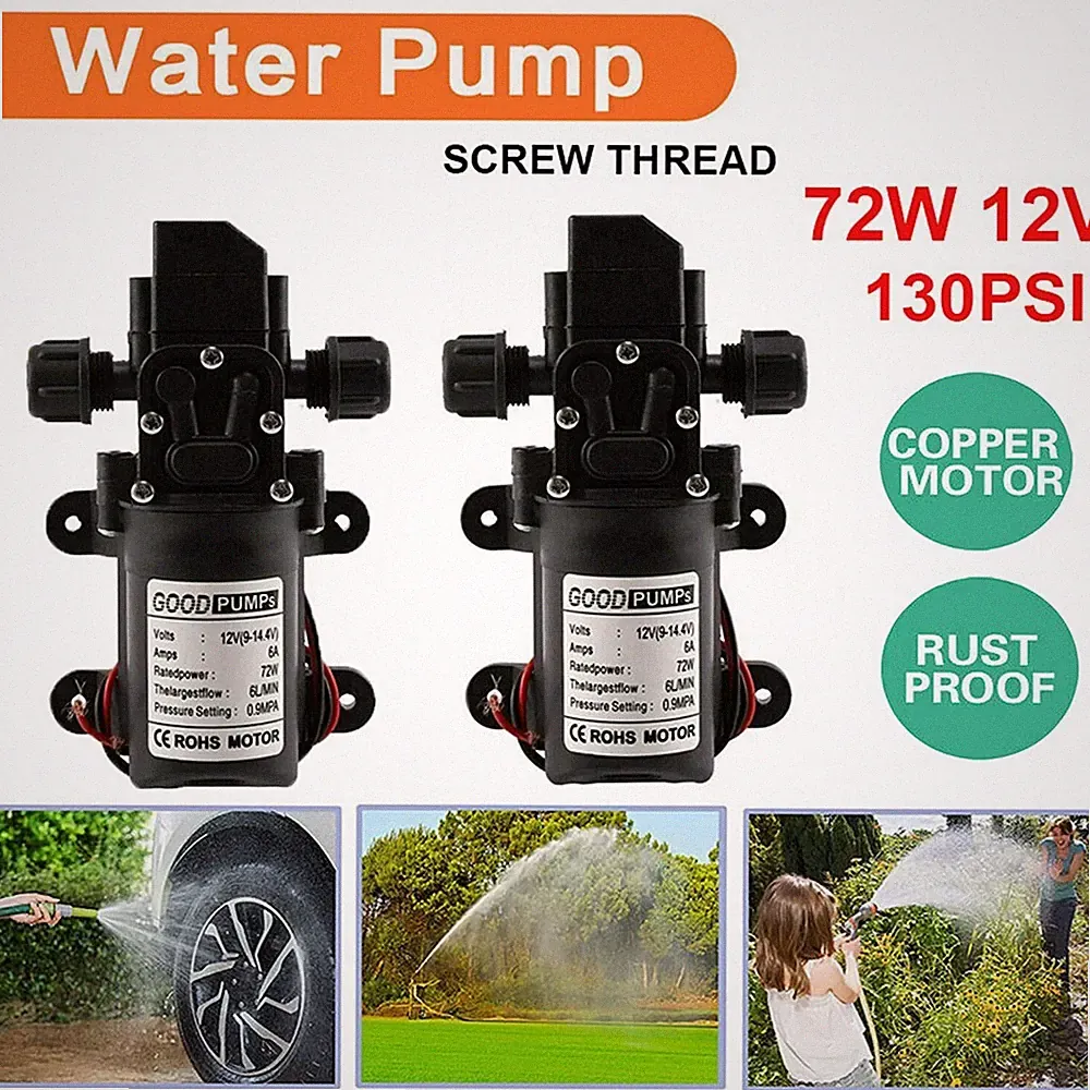 2Pcs 130PSI High Pressure RV Water Pump Diaphragm DC 12V Self-Priming 72W