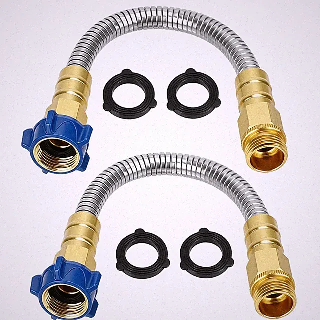 2PCS 1FT Short RV Garden Water Hose Extension Stainless Steel 3/4" GHT Connector