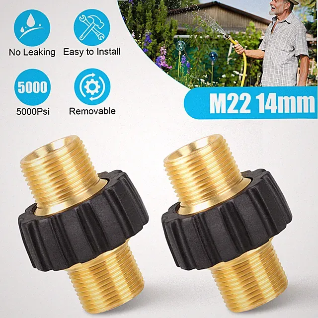 2Pcs Brass Pressure Washer Connector Quick Connect Fitting M22-14mm Hose Adapter