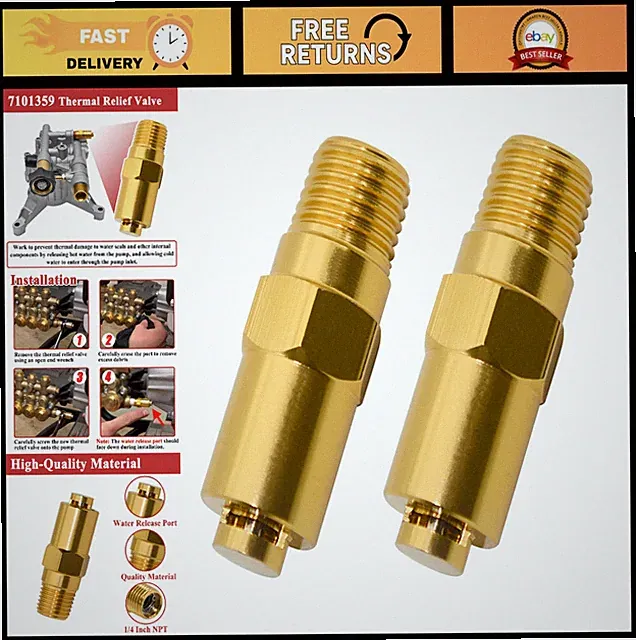 2Pcs Thermal Relief Valve for Gas Pressure Washer Pumps, 1/4 Inch NPT Fitting