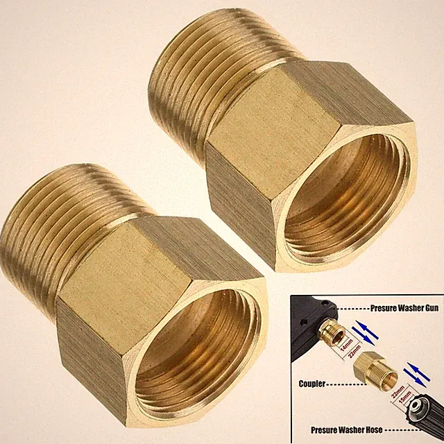 2x Quick Pressure Washer Metric M22 15mm Male Thread to M22 14mm Female Fitting