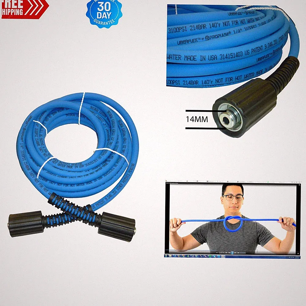 3,100 PSI UBERFLEX Pressure Washer Hose 1/4" x 25' - Made in USA, Kink Resistant