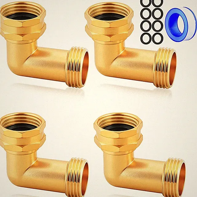 3/4" GHT 90 Degree Brass Garden Hose Elbow Connector - 4 PCS