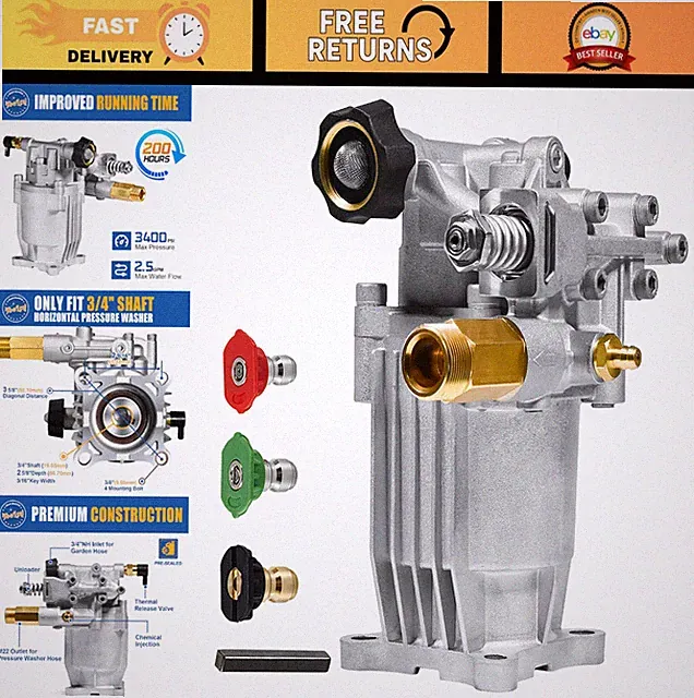 3/4" Shaft Horizontal Pressure Washer Pump 2600-3400 PSI 2.5 GPM - Gas Power Was