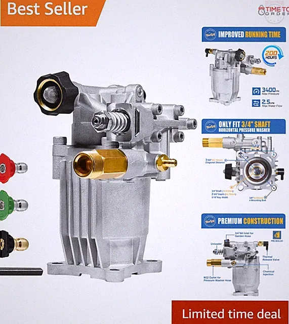 3/4" Shaft Power Washer Pump Aluminum 3400 PSI Gas Engine Replacement