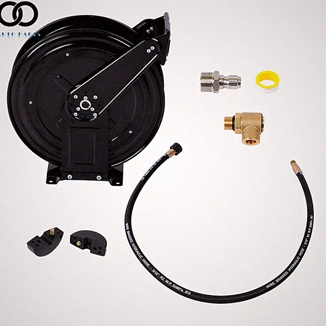 3/8"×50 FT Steel High Pressure Washer Hose Reel with Swivel Arm 4000 PSI