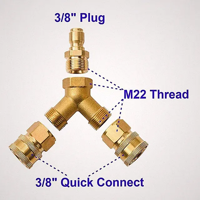 3/8 5000PSI Fitting Pressure Washer Tee Splitter CouplerBrass 4.0 GPM