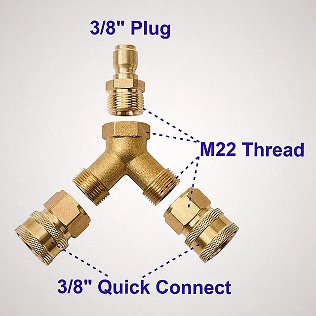 3/8 Fitting Pressure Washer Tee Splitter Coupler 5000PSI Brass 4.0 GPM