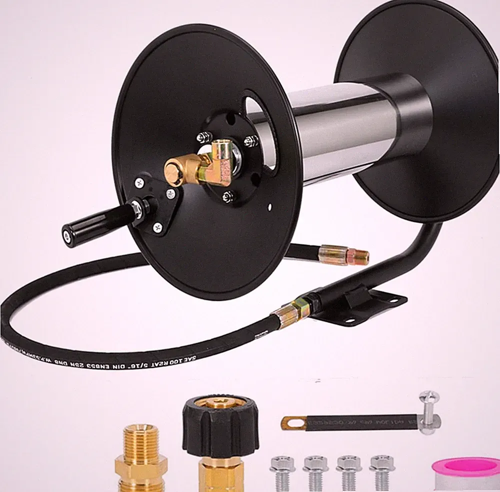 3/8" Heavy Duty Steel Pressure Washer Reel, 100FT High Pressure Hose Reel wit...