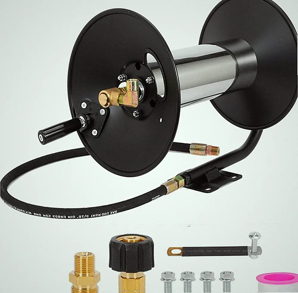 3/8" Heavy Duty Steel Pressure Washer Reel, 100FT High Pressure Hose Reel wit...