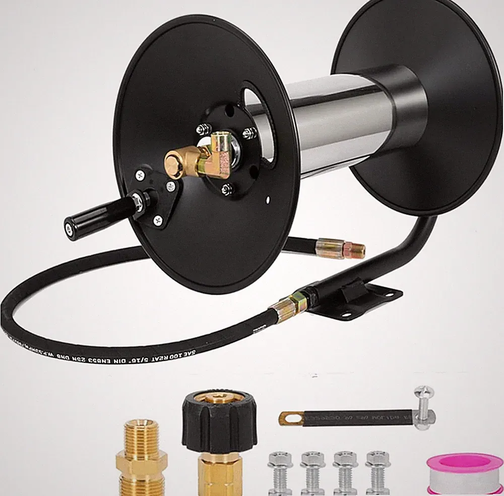 3/8" Heavy Duty Steel Pressure Washer Reel, 100FT High Pressure Hose Reel with H