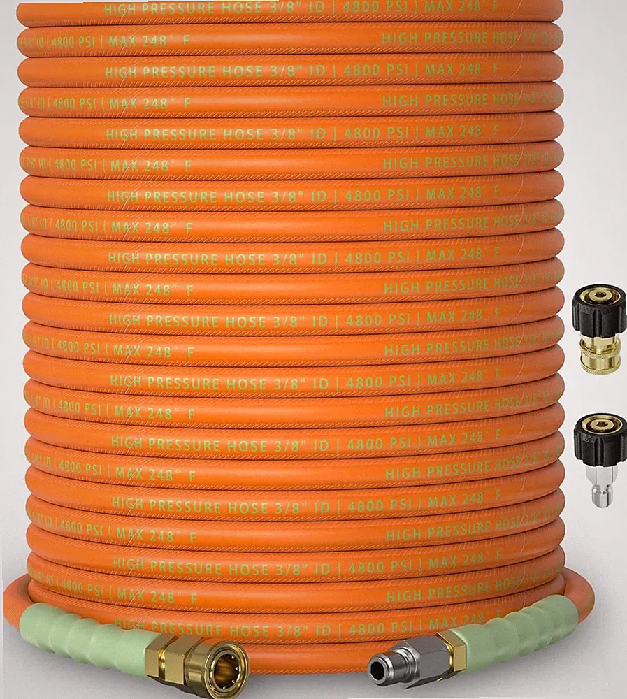 3/8" ID Pressure Washer Hose 75 Ft, 4800 PSI Steel-Braided & Durable - Flexible