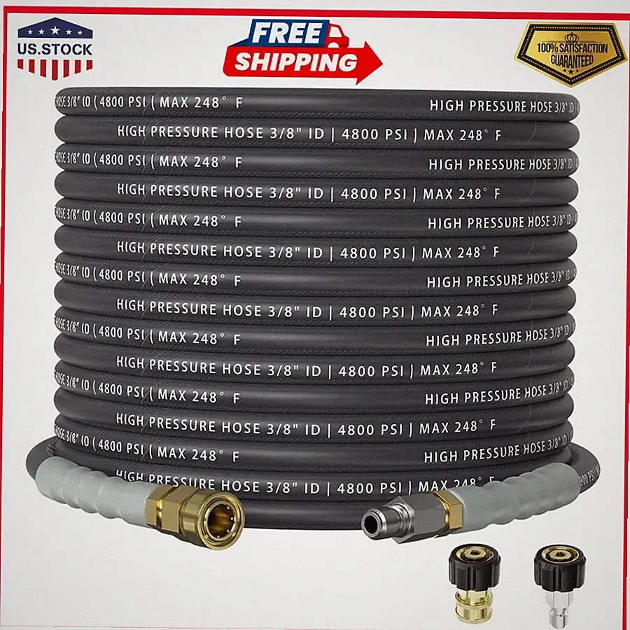 3/8 inch 50ft Pressure Washer Hose 4800PSI Steel Braided Swivel Quick Connect...