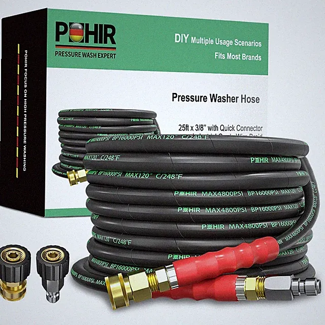 3/8 Inch Pressure Washer Hose 25 Ft With Adapter Set 4800psi Hot And Cold Water