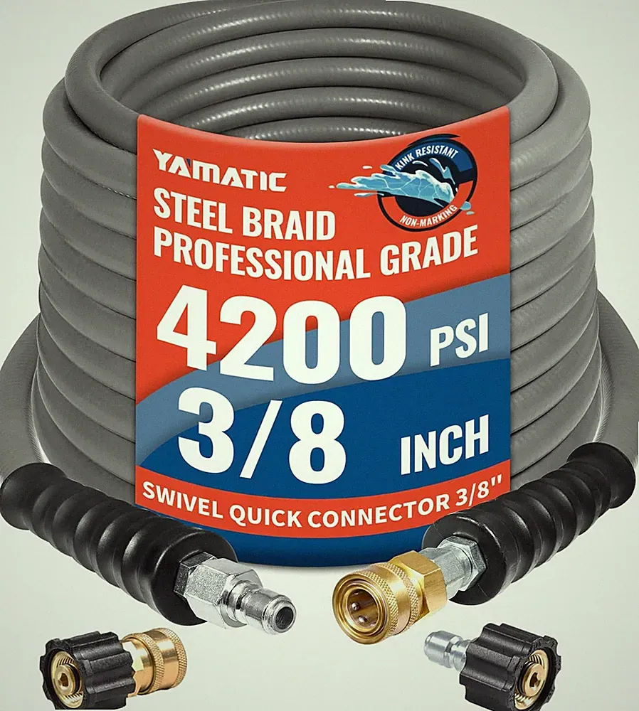 3/8" Non-Marking Pressure Washer Hose 50 FT, Swivel Quick Connect