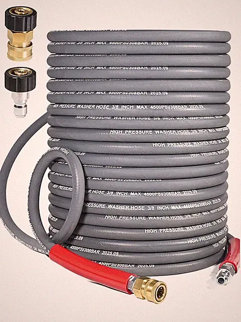 3/8″ Pressure Washer Hose 100 FT — 4500 PSI Steel-Braided Non-Marking Rubber...