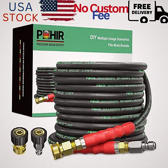 3/8" Pressure Washer Hose 50 FT for Cold and Hot Water Max 248°F with Quick...