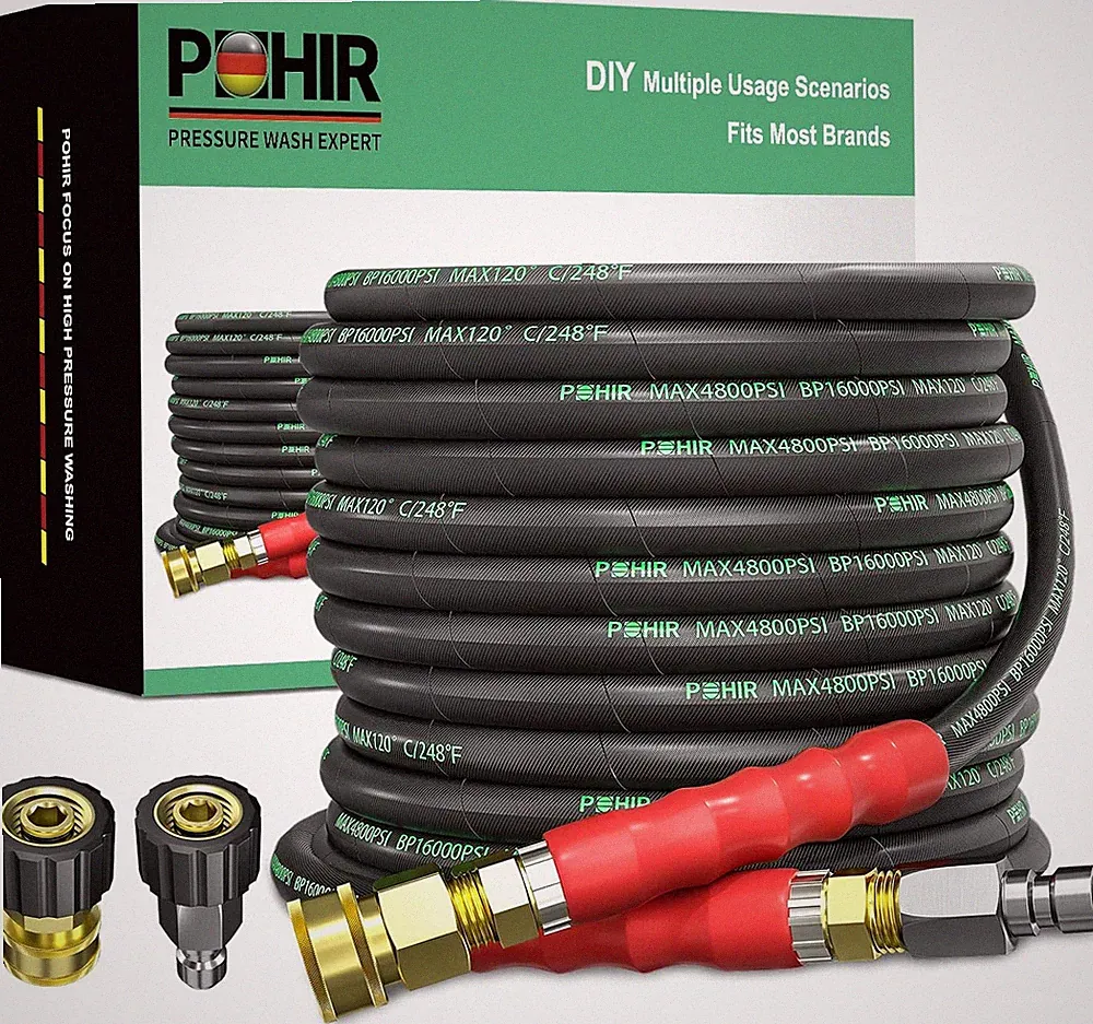 3/8" Pressure Washer Hose 50 FT for Cold and Hot Water Max 248°F with Quick Conn