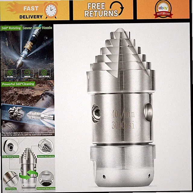 3/8" Rotating Sewer Jetter Nozzle for Pressure Washer - 3000 PSI, High Flow