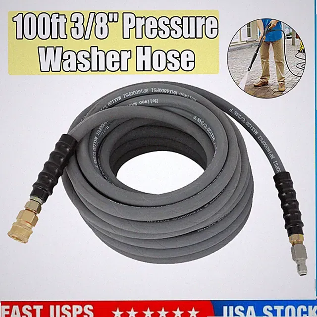 3/8" x 100' 4000 PSI Gray Non-Marking Pressure Washer Hose w/ Couplers